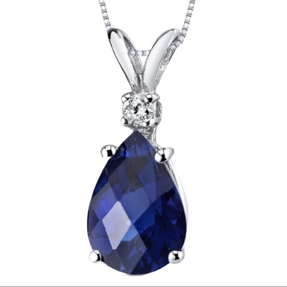 Peora Jewelry - Peora Blue Sapphire Pendant Necklace 14 Karat White Gold Pear 2.43 Cts